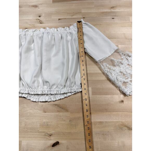 RedTag Women White Boho Long Sleeve Crop Top Lace Sleeves UK Size 16 (M) - Picture 5 of 8